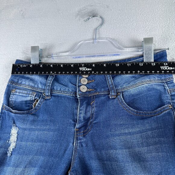 Almost Famous Skinny Jeans Mid Rise Distressed Women Size 7 Medium Wash Blue - Picture 4 of 12